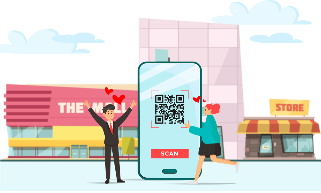 Illustration showing marketers love QR code for both small and big markets